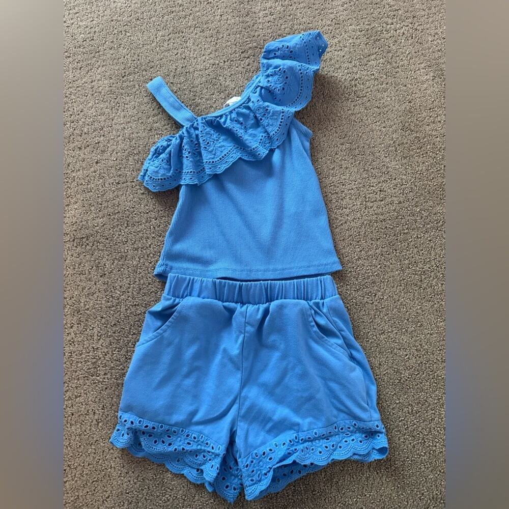 btween Blue Ruffle Girls Size 7 Assymetrical Top Two Piece Set